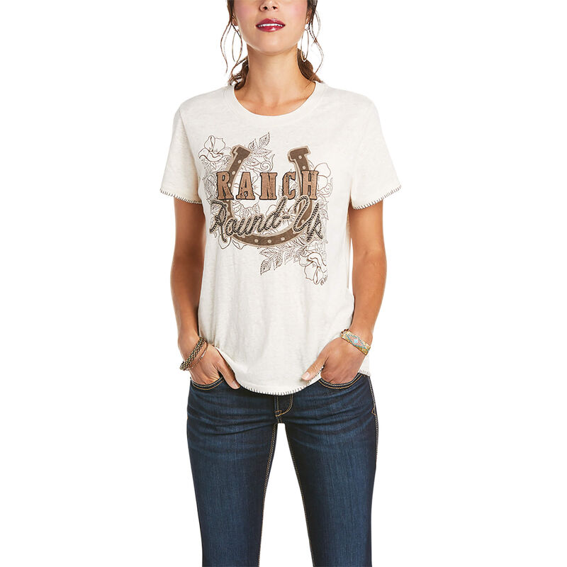 Ariat T-Shirts Damen - Ranch Round Up Weiß ( AYIFD-7563 )